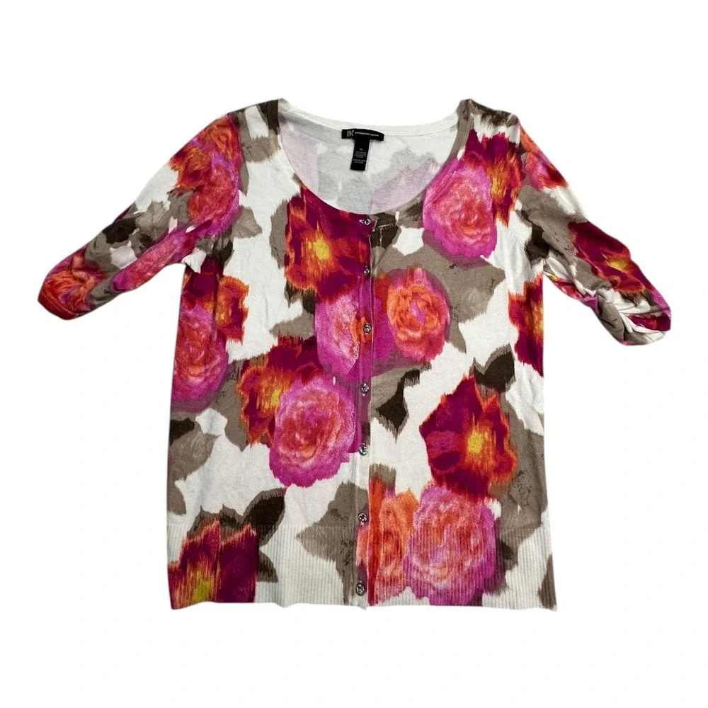 INC‎ International Concepts Womens Cardigan Sweater XL Floral Print Button Front